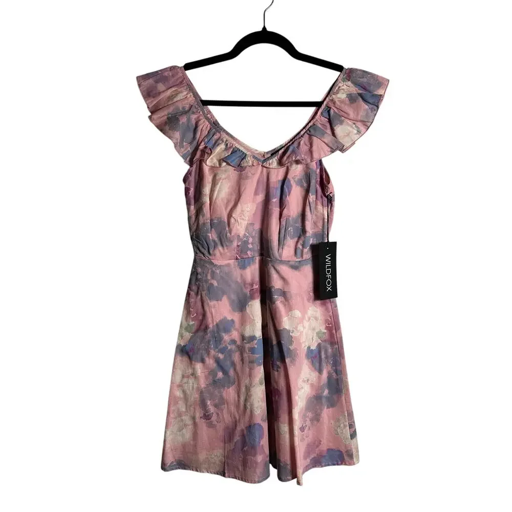 WILDFOX Blair Abstract Watercolor Dress NWT $138 Pink Purple Mini Size XS - Picture 4 of 8
